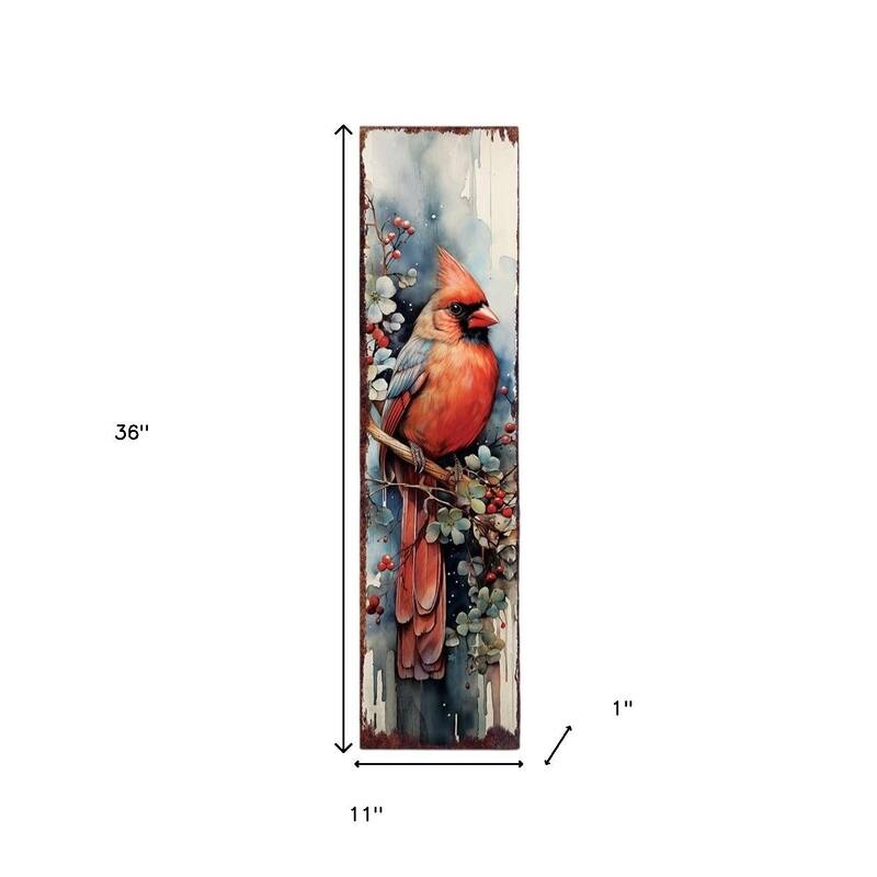 HomeRoots 36" Blue Red And White Solid Wood Christmas Birds Porch Sign