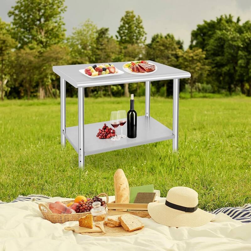 Stainless Steel Prep Table 36 x 24 Inch with 4 Wheels and Under Shelf