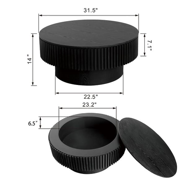 dimension image slide 2 of 6, Wood Round Coffee Table with Storage