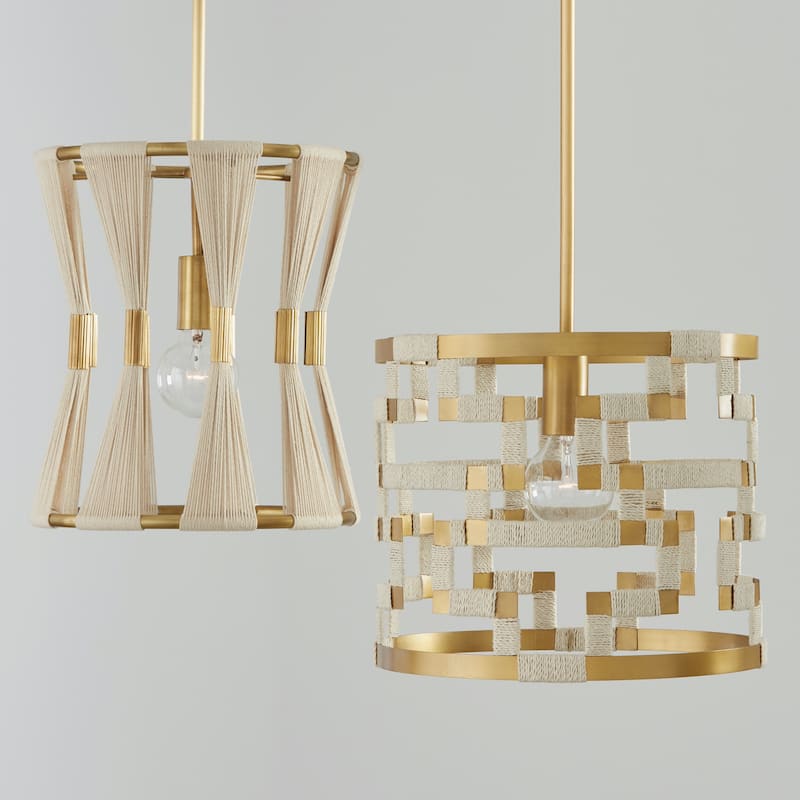 Hala 13.5" 1-light Patinaed Brass/ Bleached Natural Jute Pendant