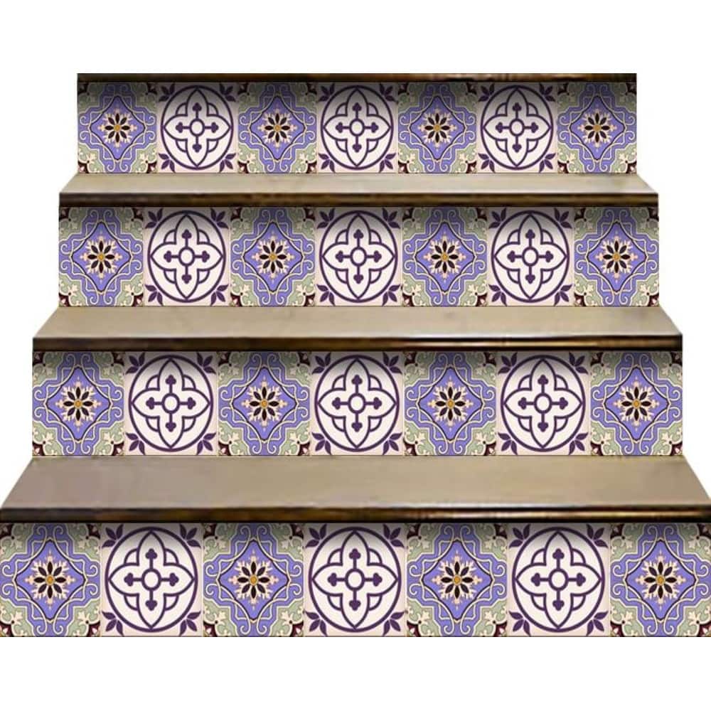 HomeRoots 4" x 4" Vintage Purple and Taupe Mosaic Peel and Stick Removable Tiles