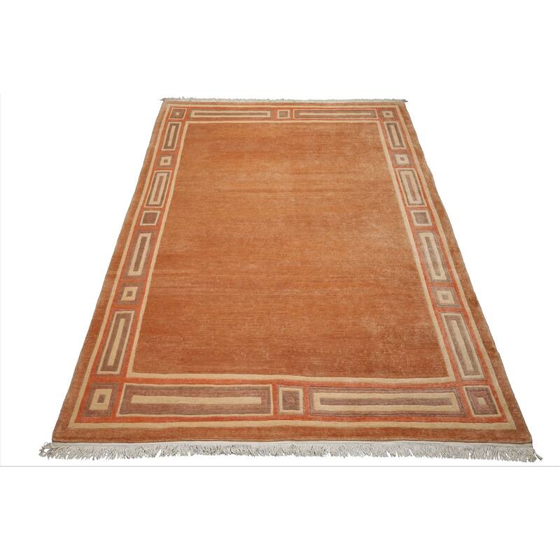 8'3''x11'6'' Hand Knotted Wool Peach Tibetan Modern Plush Pile Rug - 8' 3'' x 11' 6''