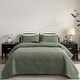 preview thumbnail 1 of 8, Wholinens Stonewashed Cotton Floral Bedspread Reversible Quilt Set King - Olive