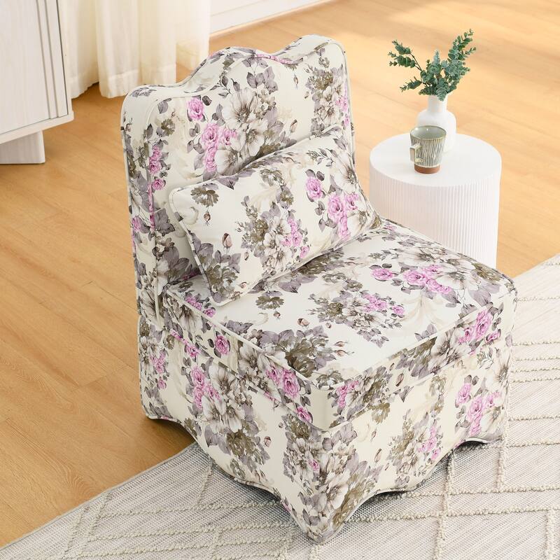 Upholstered Single Sofa Lounge Chair with Floral Pattern,Soft seat cushion and backrest,Armless Accent Chair