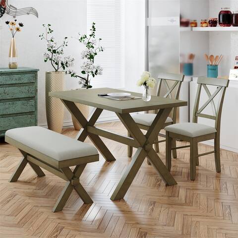 4 Pcs Table Sets Wood Dining Table & Chairs Bench Kitchen, Small Space
