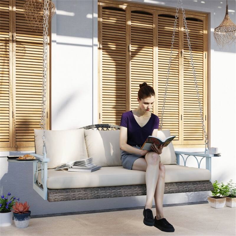 Outdoor Patio Swing Chair with Wide Seat and Removable Cushions - 57.1" L x 26" W x 21.3" H