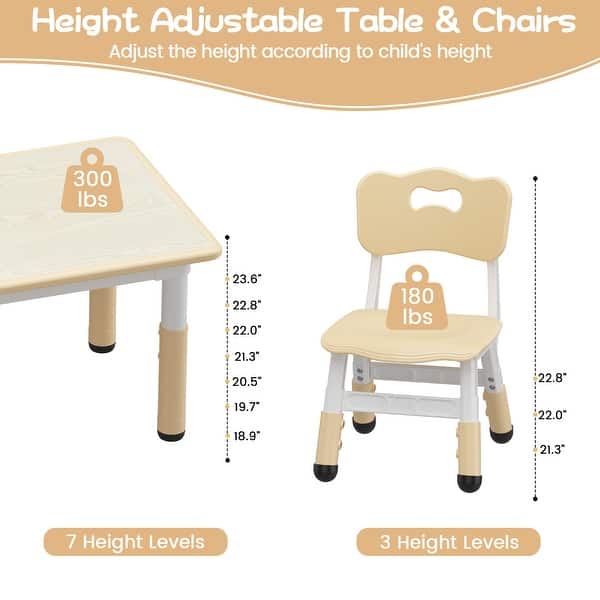 dimension image slide 0 of 4, Kids Table and 4 Chair Set Height Adjustable Toddler Table Set