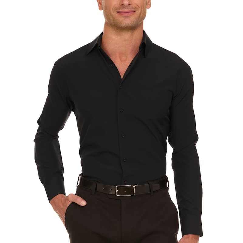 Nautica Men's Wrinkle-Resistant Performance Dress Shirt - Slim Fit - M 32/33 - Black Solid