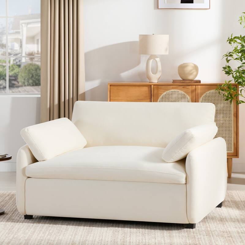 Oversized Chenille Single Sofa Chair – Wide and Deep Seat Accent Chair with Throw Pillows by Harper&Bright Designs - Cream