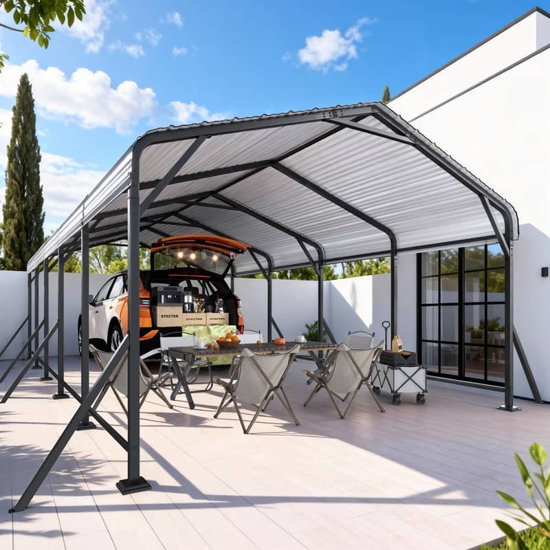 EROMMY Heavy Duty Metal Carport with Extra Support Poles, UV & Waterproof Car Canopy for Outdoor Vehicle Shelter