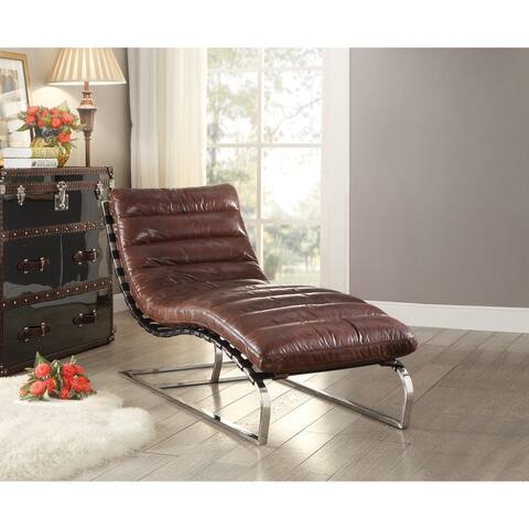 ACME Qortini Tufted Armless Chaise in Vintage Dark Brown and Silver