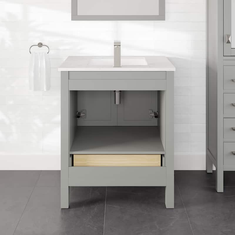 Eviva London 30"W Gray Bath Vanity with Carrara Quartz Vanity Top