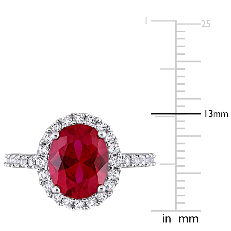 Miadora 10k White Gold Oval-cut Created Ruby and Created White Sapphire Halo Engagement Ring
