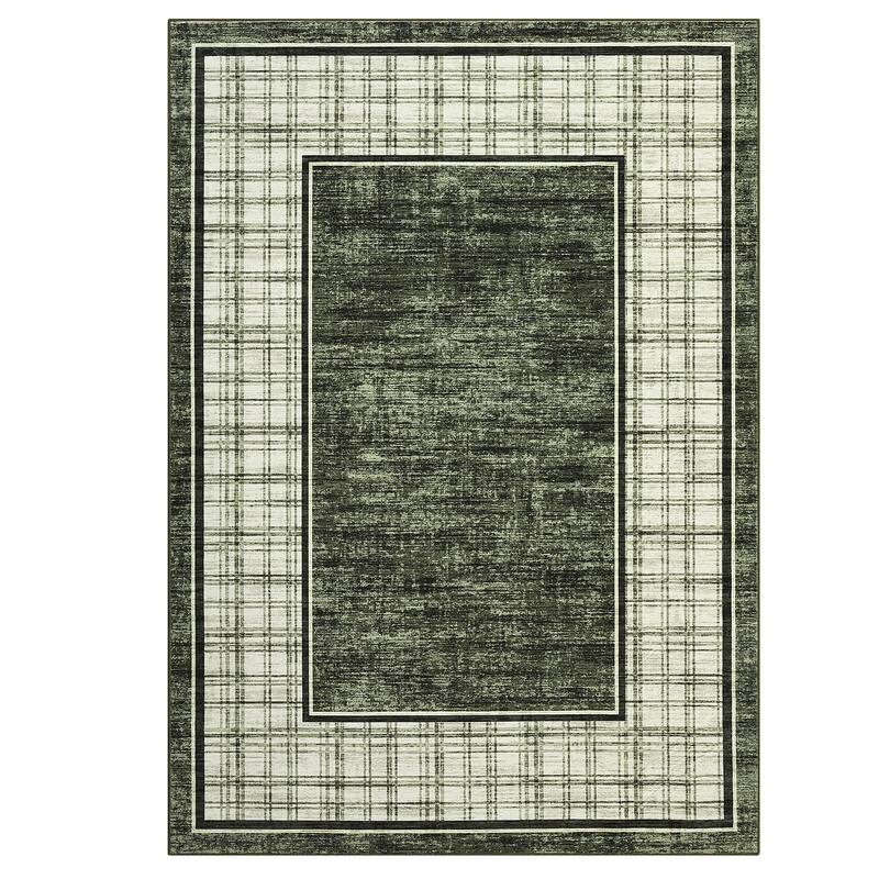 Modern Bordered Rug Farmhouse Plaid Area Rugs for Living Room Bedroom, Indoor Accent Carpet Home Decor
