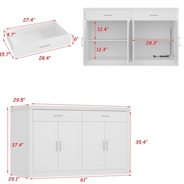 dimension image slide 0 of 3, Kitchen Island with Storage Cabinet, White Kitchen Island Table with Drawers & Shelves Pantry