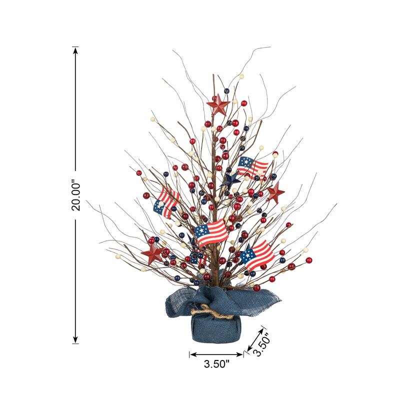 Glitzhome 20"H Patriotic July 4th Berry Stars Table Tree