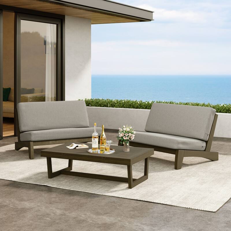 Outdoor 3-Piece Armless Lovesaet Sofa Conversation Set with Table