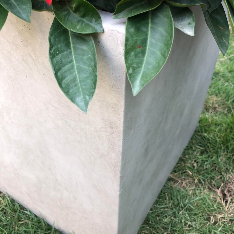Kante Lightweight Modern Square Planter, Handmade Garden Planter Pot for Indoor Outdoor Use, 10 Inch Tall, Weathered Concrete