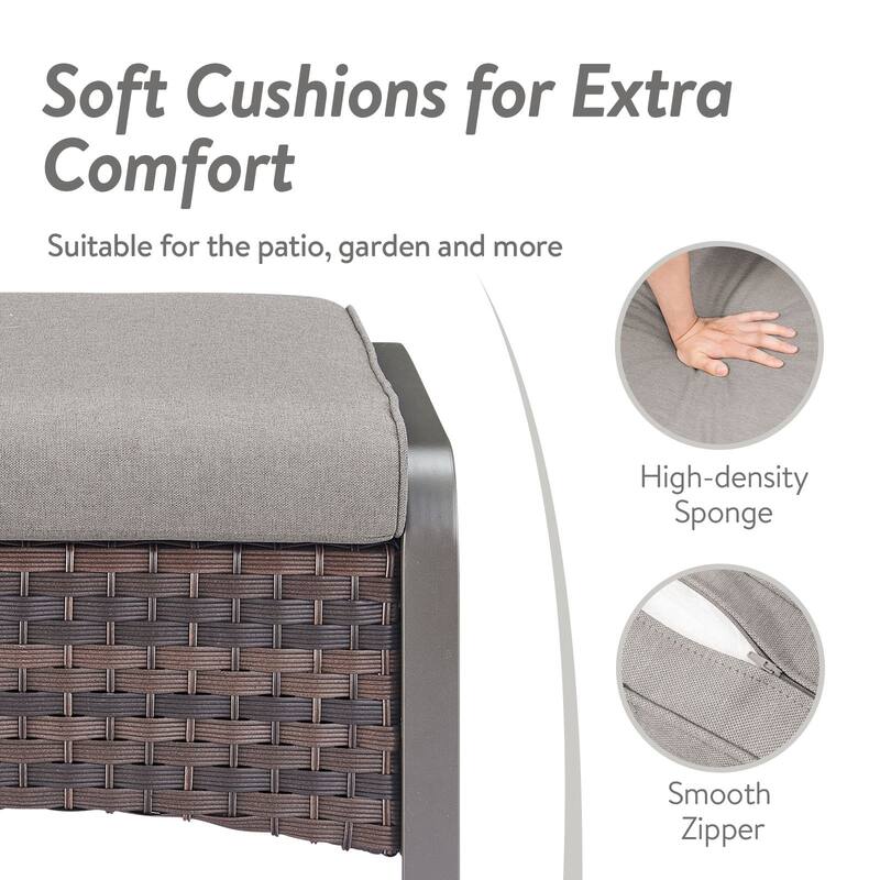 Gymojoy Industrial Style Outdoor Wicker Patio Ottomans Set of 2