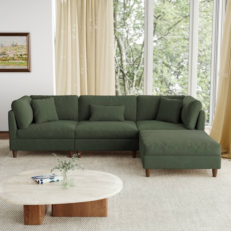 112" W Modern Upholstered Corduroy Modular Sectional Sofa