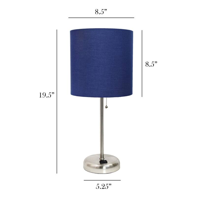 19.5 in. Brushed Steel Finish Table Lamp with Blue Shade, Sturdy Table Lamp for Living Rooms and Bedrooms