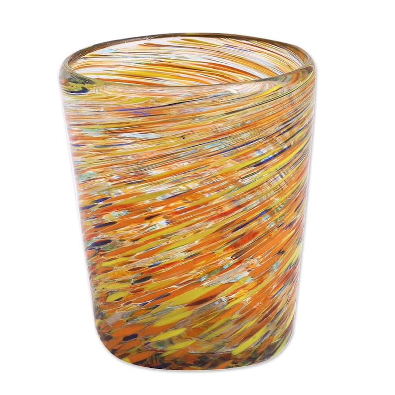 NOVICA Blown glass rocks glasses, 'Rainbow Centrifuge' (set of 6)