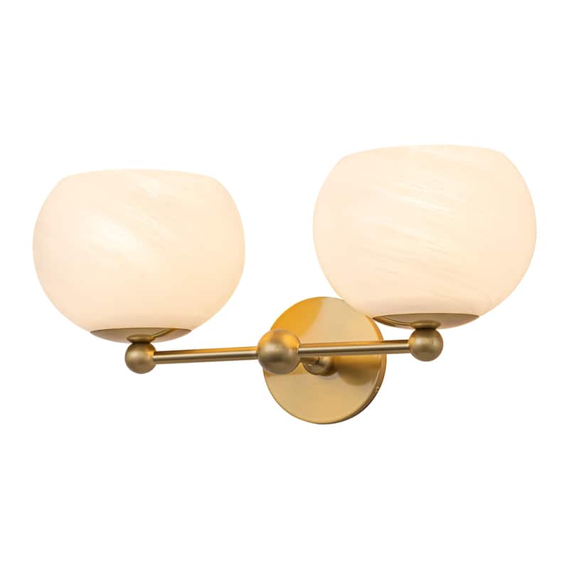 2-Light Gold Double-Globe Wall Sconce Cloud-Pattern Glass Shades - Gold