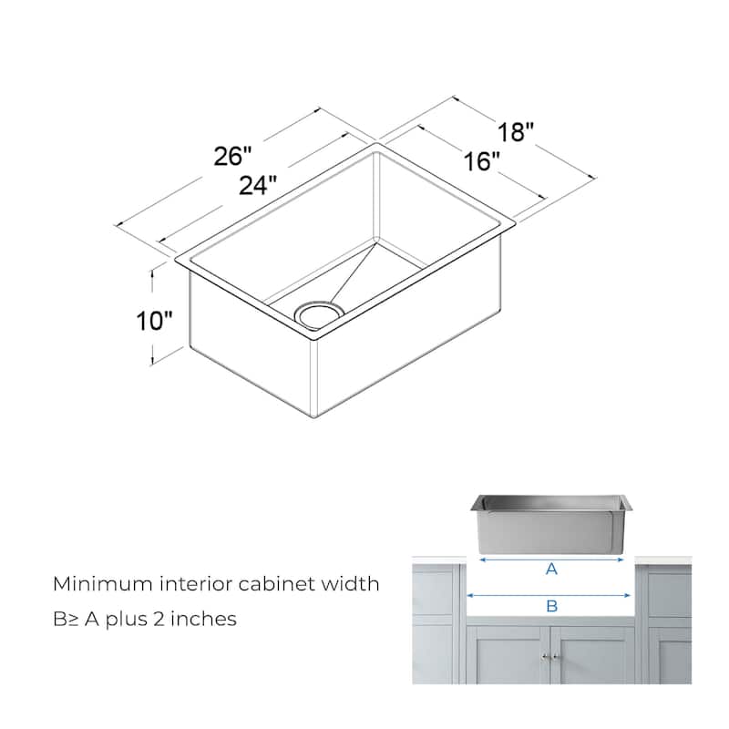 Handcrafted Undermount Single Bowl Stainless Steel Kitchen Sink