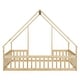 preview thumbnail 9 of 34, Full Size Pine Wood House-Shaped Floor Bed with Fence, Guardrails and Roof for Bedroom