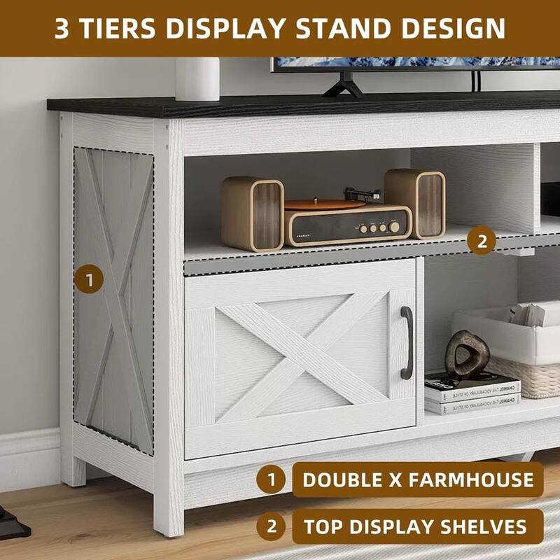 TV Stand Cabinet for Up to 65 Inch TV Console Barn Door White Black - 58 inches