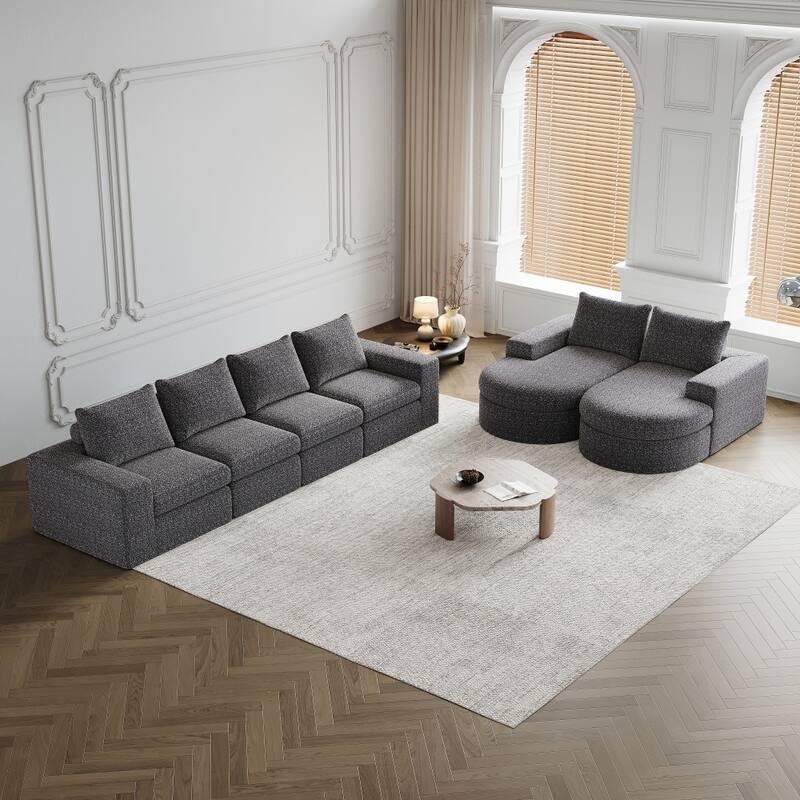 Modern L-Shaped Chenille Sectional Sofa with Chaise and Six modules