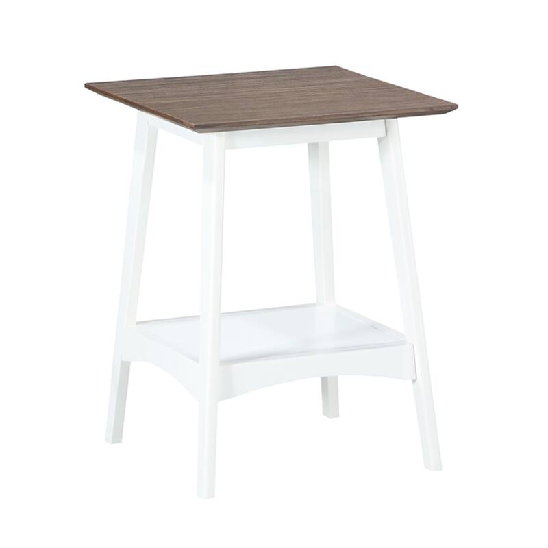End Table with Mid-Century Modern Open Shelf Design, MDF Veneer Top and Rubberwood Legs for Living Room or Office - 18