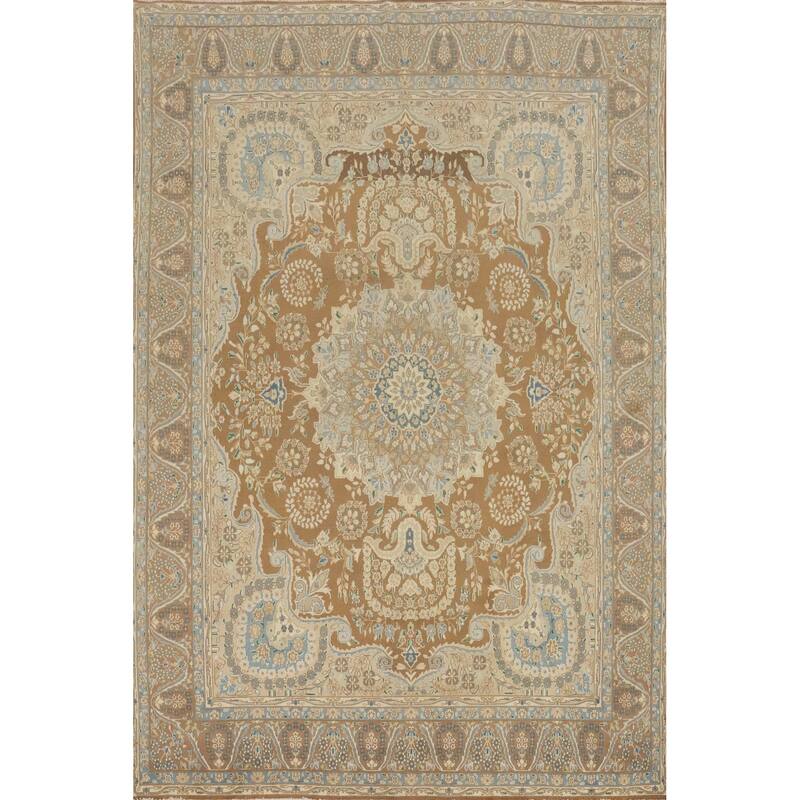 Hand Knotted Oriental 100% Wool Carpet Traditional Floral Brown Kerman Area Rug - 12' 11'' X 9' 6''