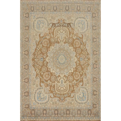 Hand Knotted Oriental 100% Wool Carpet Traditional Floral Brown Kerman Area Rug - 12' 11'' X 9' 6''