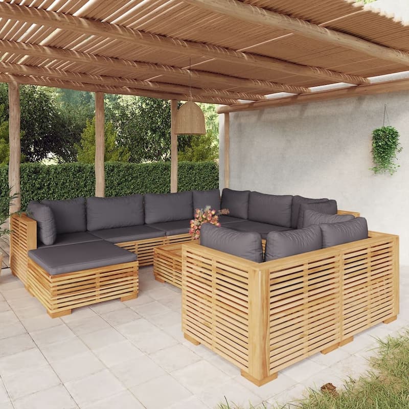 vidaXL 3 Piece Patio Lounge Set with Cushions Solid Wood Teak - 27.4" x 27.4" x 23.6"
