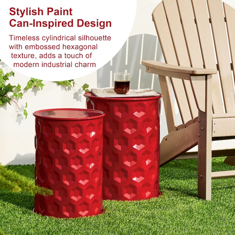 Glitzhome Set of 2 Glossy Black Metal Outdoor Table Accent Stool - 14.25"W x 14.25"D x 18.75"H