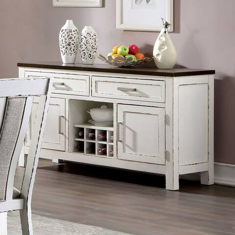 Furniture of America Abeje Rustic White Cabinet and Wine Rack Server