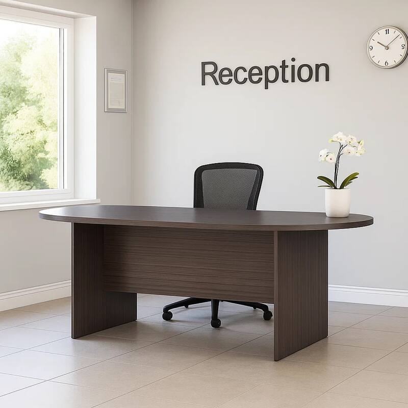 Mike 95 Inch Oval Conference Table with Panel Legs, Driftwood Gray