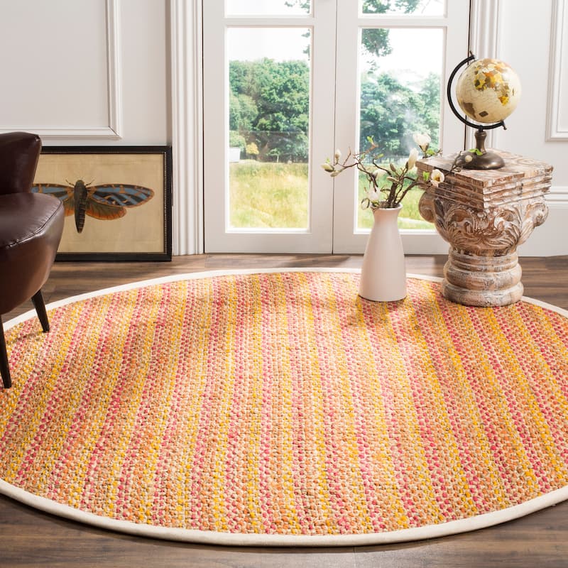 SAFAVIEH Handmade Natural Fiber Giada Jute Rug - 6' Round - Pink/Multi