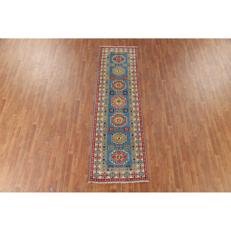 Blue Kazak Runner Rug Hand-Knotted Wool Carpet - 2'9" x 9'3"