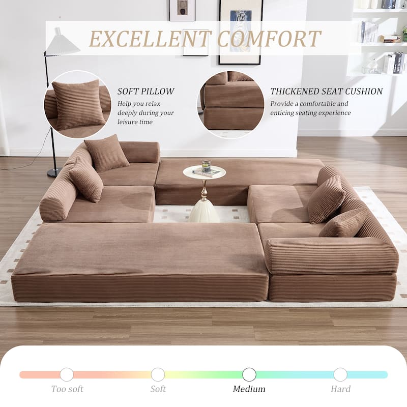 HOMEFUN Corduroy Upholstered Convertible Folding Sofa Bed with Fixed Frame and Pillow Back Handrail