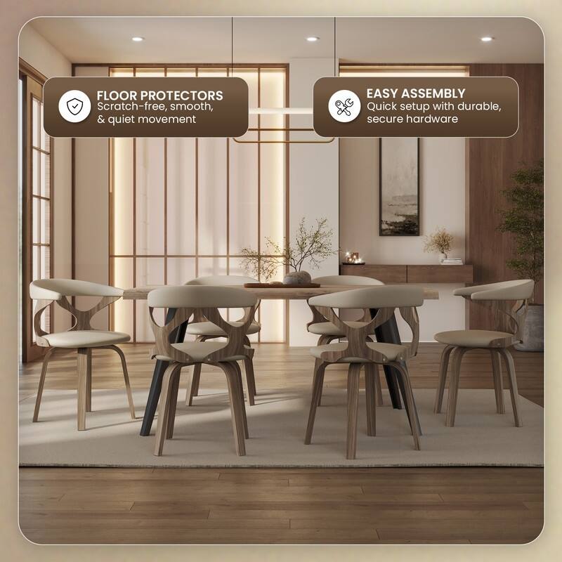 Klyne Leather Dining Chair with Poplar Wood Frame - Mid-Century Wooden Accent Chair with Swivel Base Set of 4