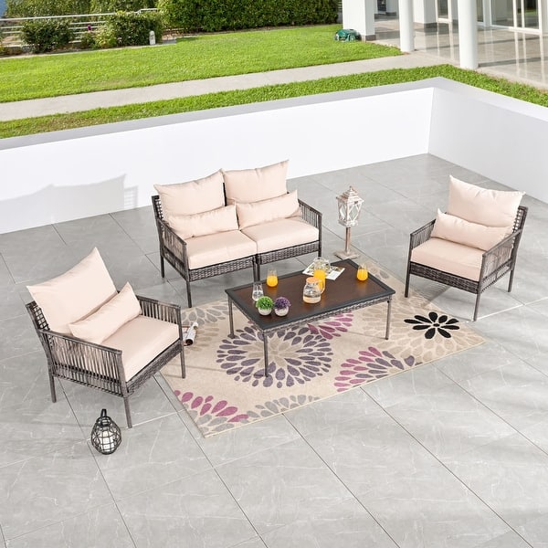 Patio Festival 4-Seater Wicker Conversation Set - Bed Bath & Beyond ...