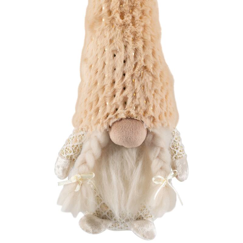 Girl Gnome in Faux Fur Hat Christmas Figure - 12" - Beige