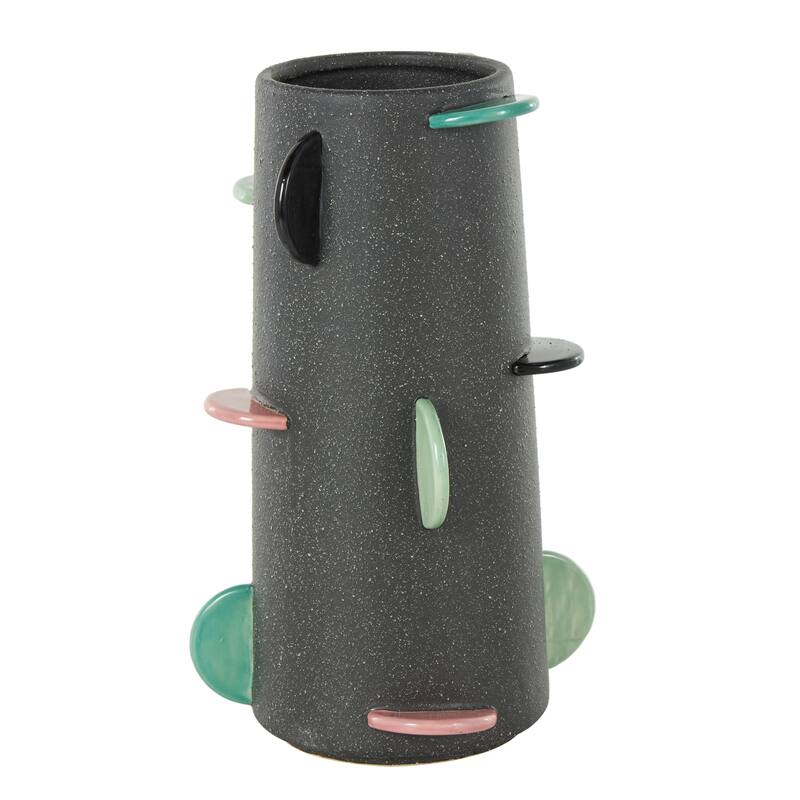 Ceramic Textured Vase with Multicolor Half-Moon Accents - Black - Roche River Decor