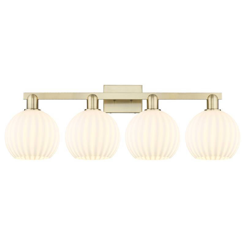 Innovations Lighting Endless Possibilities Arcadia - White Venetian - 4 Light 35" Bath Vanity Light - Antique Brass/White Venetian