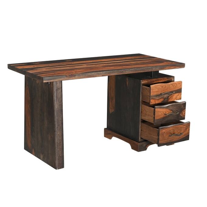 HomeRoots 54" Brown Live Edge Solid Wood Writing Desk With Three Drawers