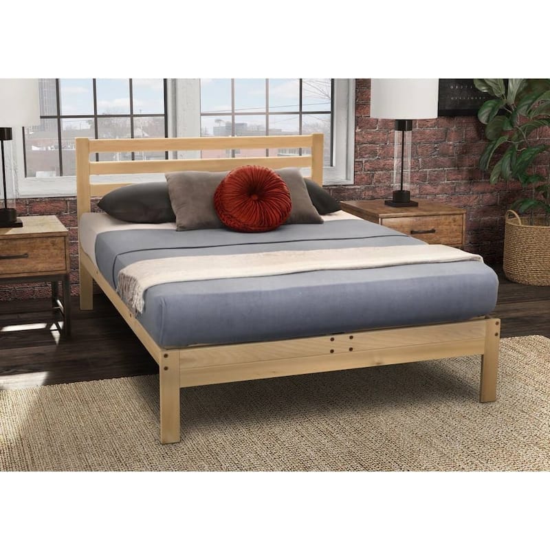 Wooden Platform Bed Frame with Slatted Headboard Strong Hardwood Base for Comfortable Sleep