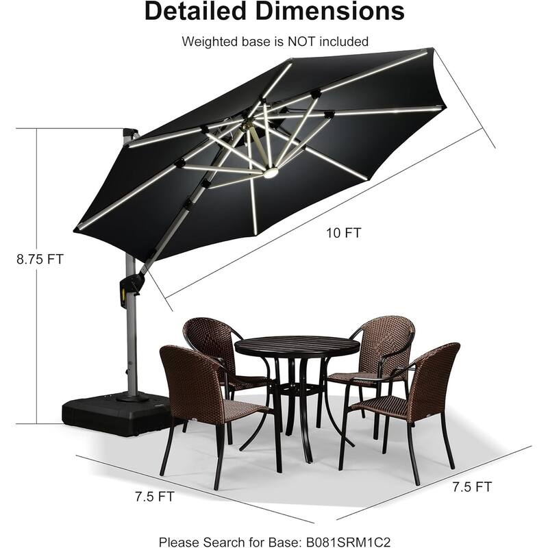 PURPLE LEAF 10 ft Double Top LED Round Patio Cantilever Umbrella