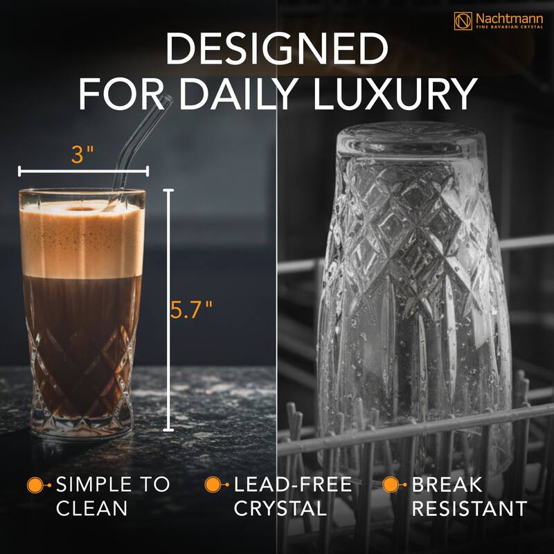 Nachtmann Set of 4 Noblesse Latte Machiatto Glasses with Straw - 11.8oz